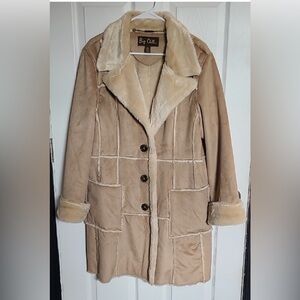 Big Chill Mid Length Patchwork Coat Tan/Cream-M